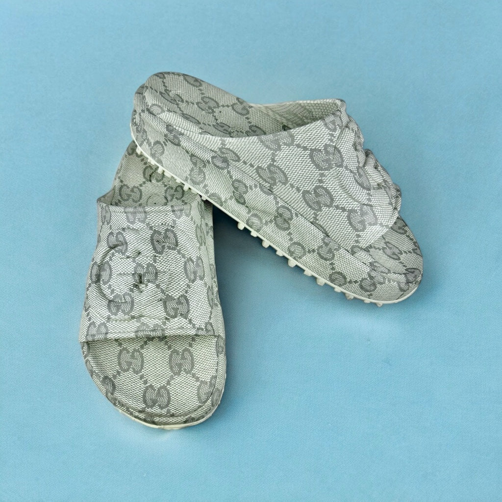 GUCCI Interlocking G Slide Sandals Beige Ebony