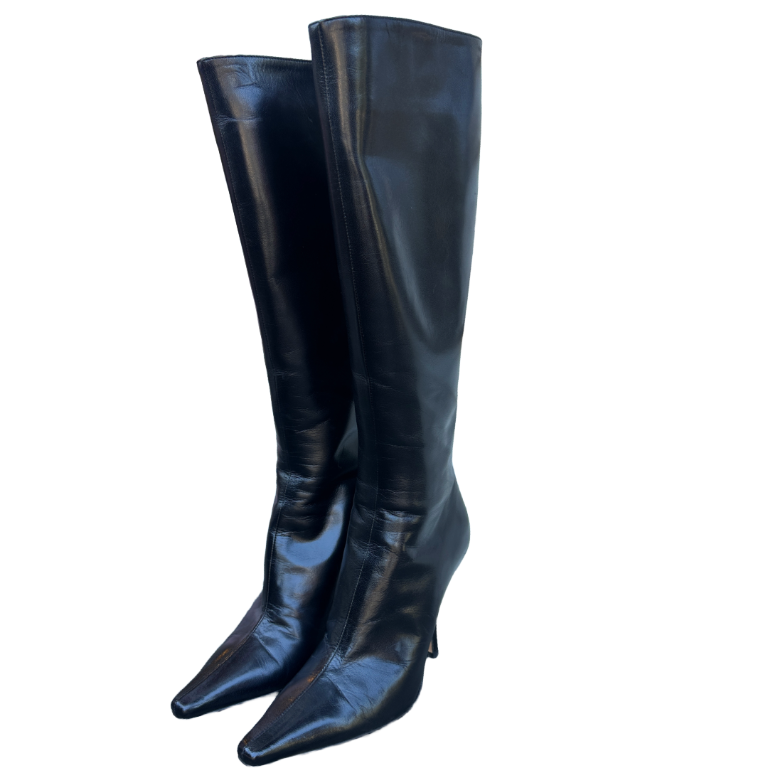 JIMMY CHOO Black Leather Boots | Size 37.5