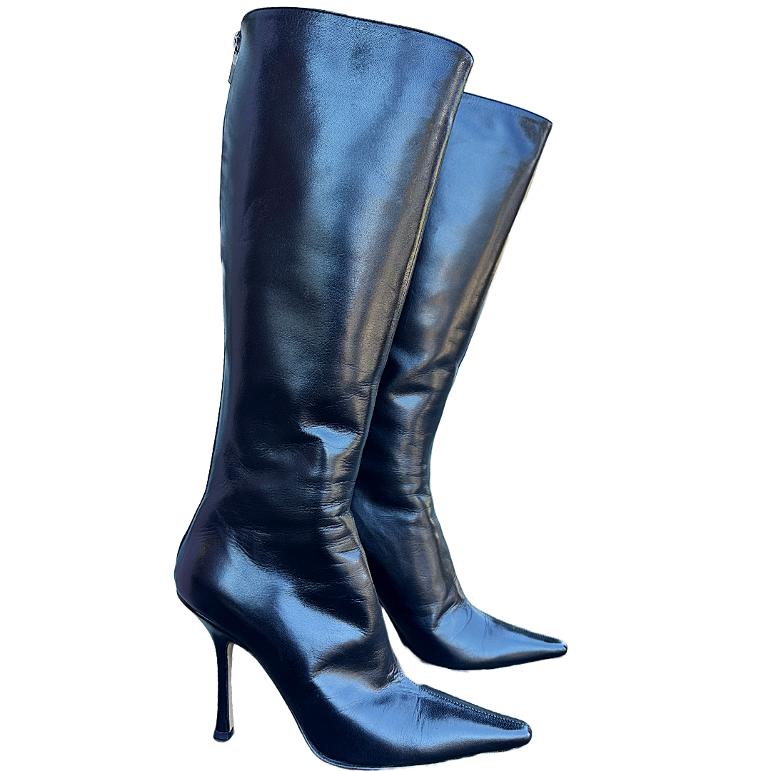 JIMMY CHOO Black Leather Boots | Size 37.5