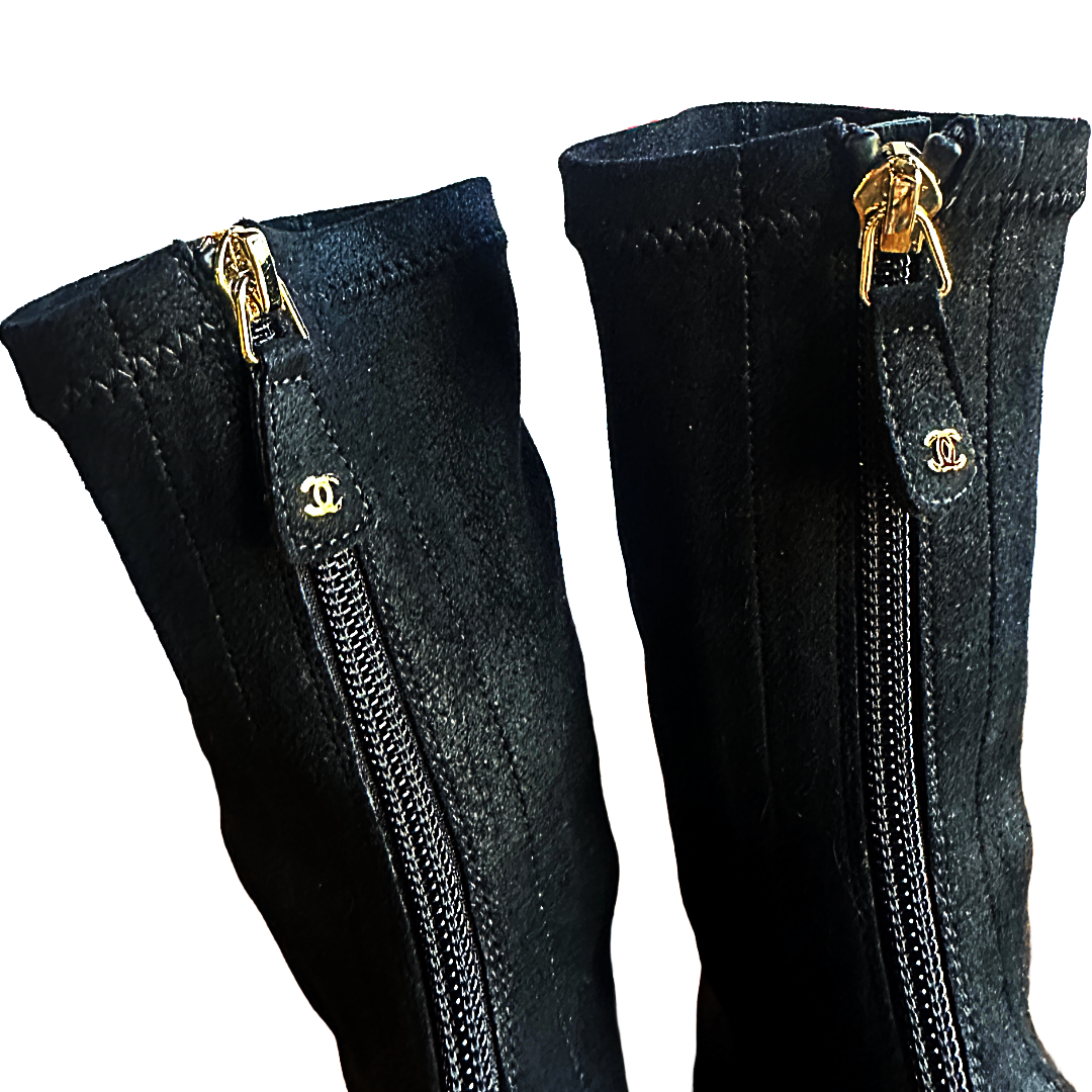 CHANEL Black Stretch Lambskin Ankle Boots (15A Collection) | Size 37