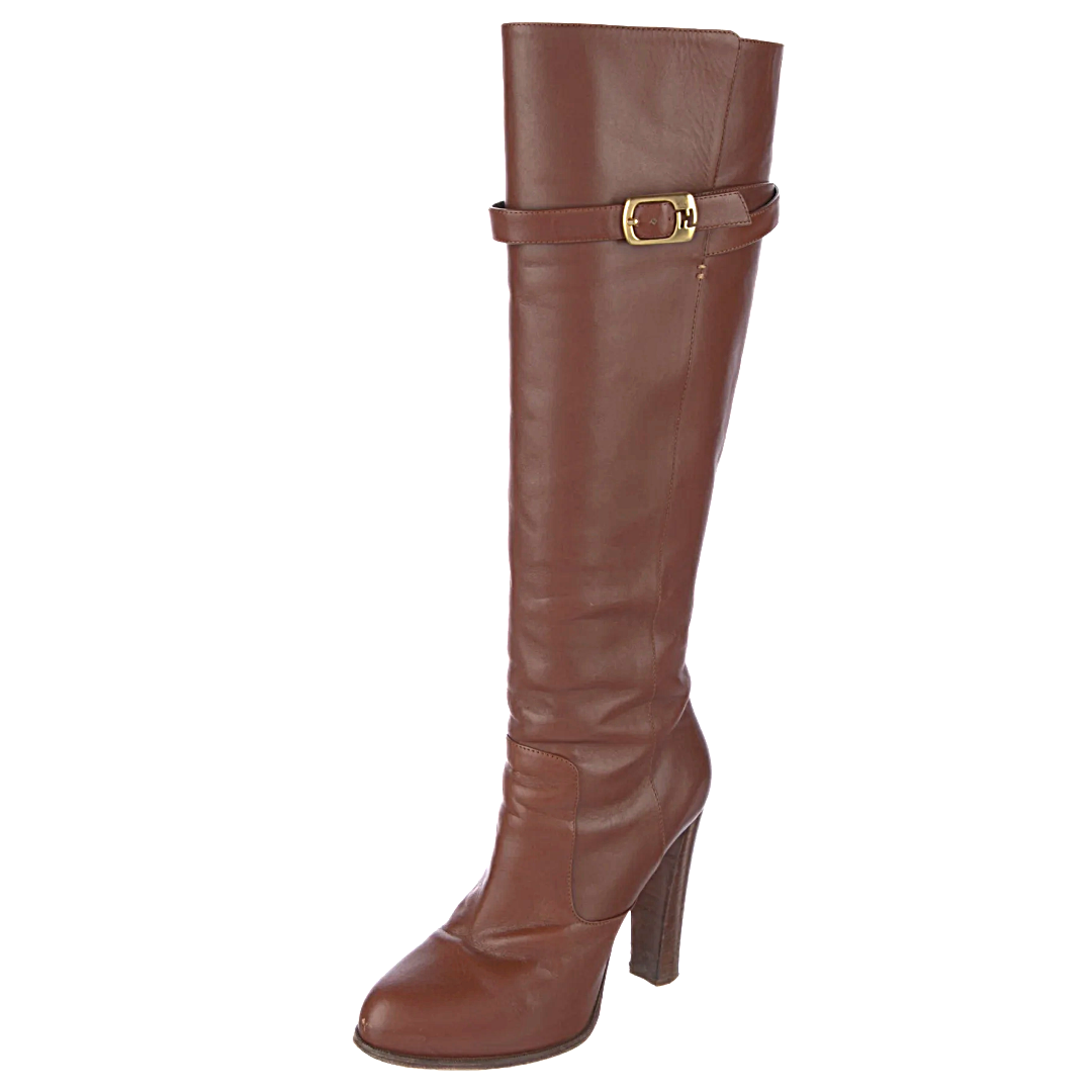 FENDI Brown Leather Knee-High Boots | Size 36