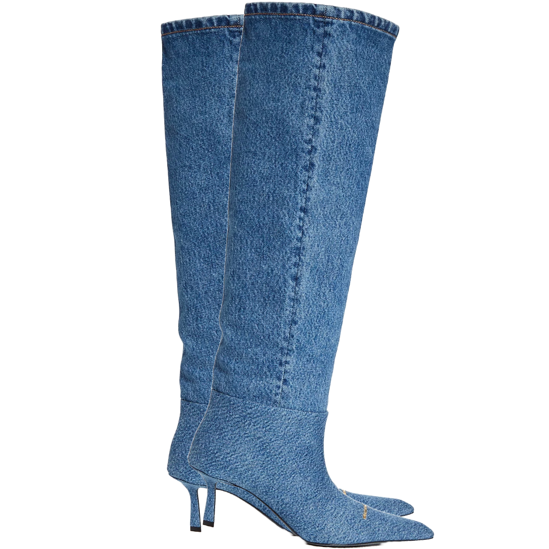 ALEXANDER WANG Viola Denim Slouch Boots | Size 36.5