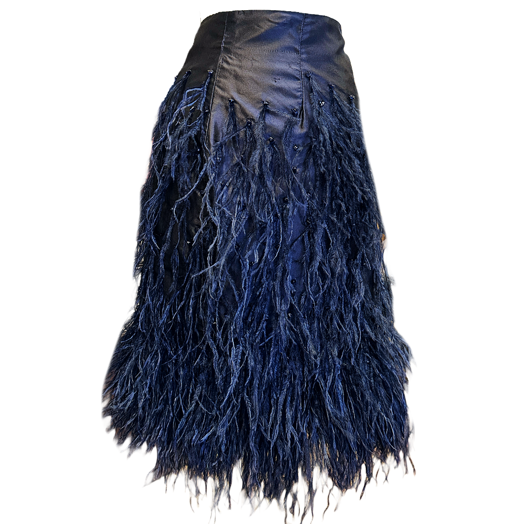 LELA ROSE Navy Feather Skirt | Size 8