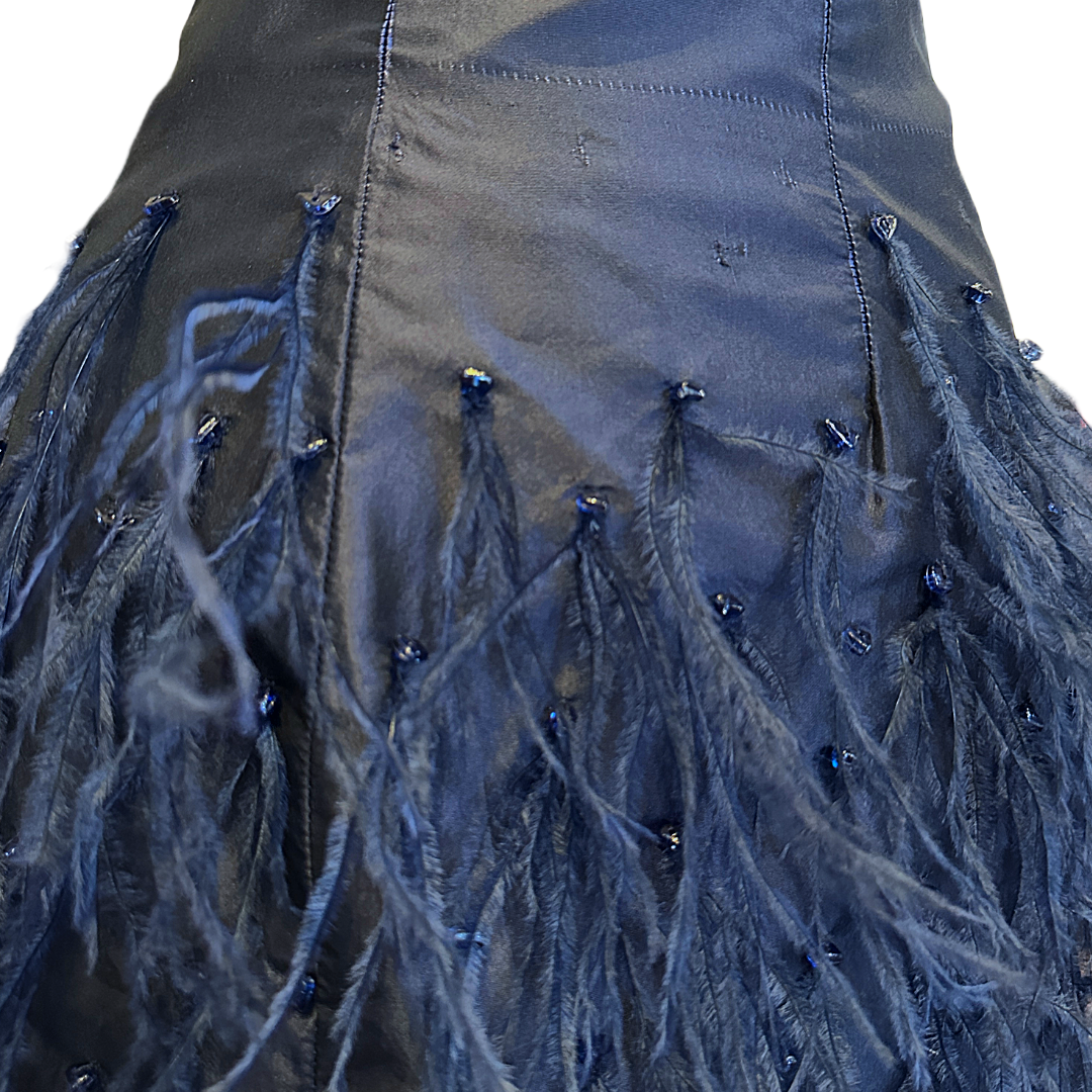 LELA ROSE Navy Feather Skirt | Size 8