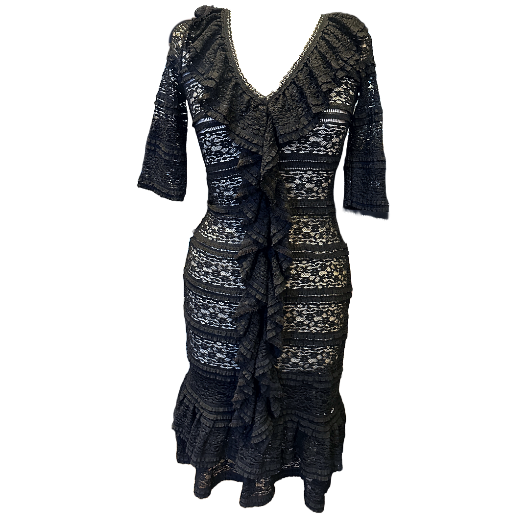 CAROLINA HERRERA Lace Ruffle Dress | Size XS