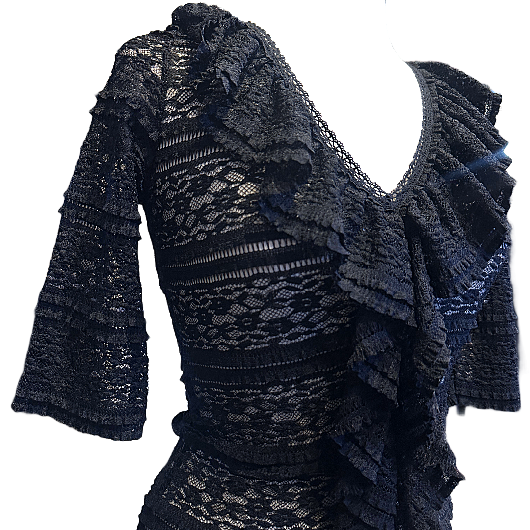CAROLINA HERRERA Lace Ruffle Dress | Size XS