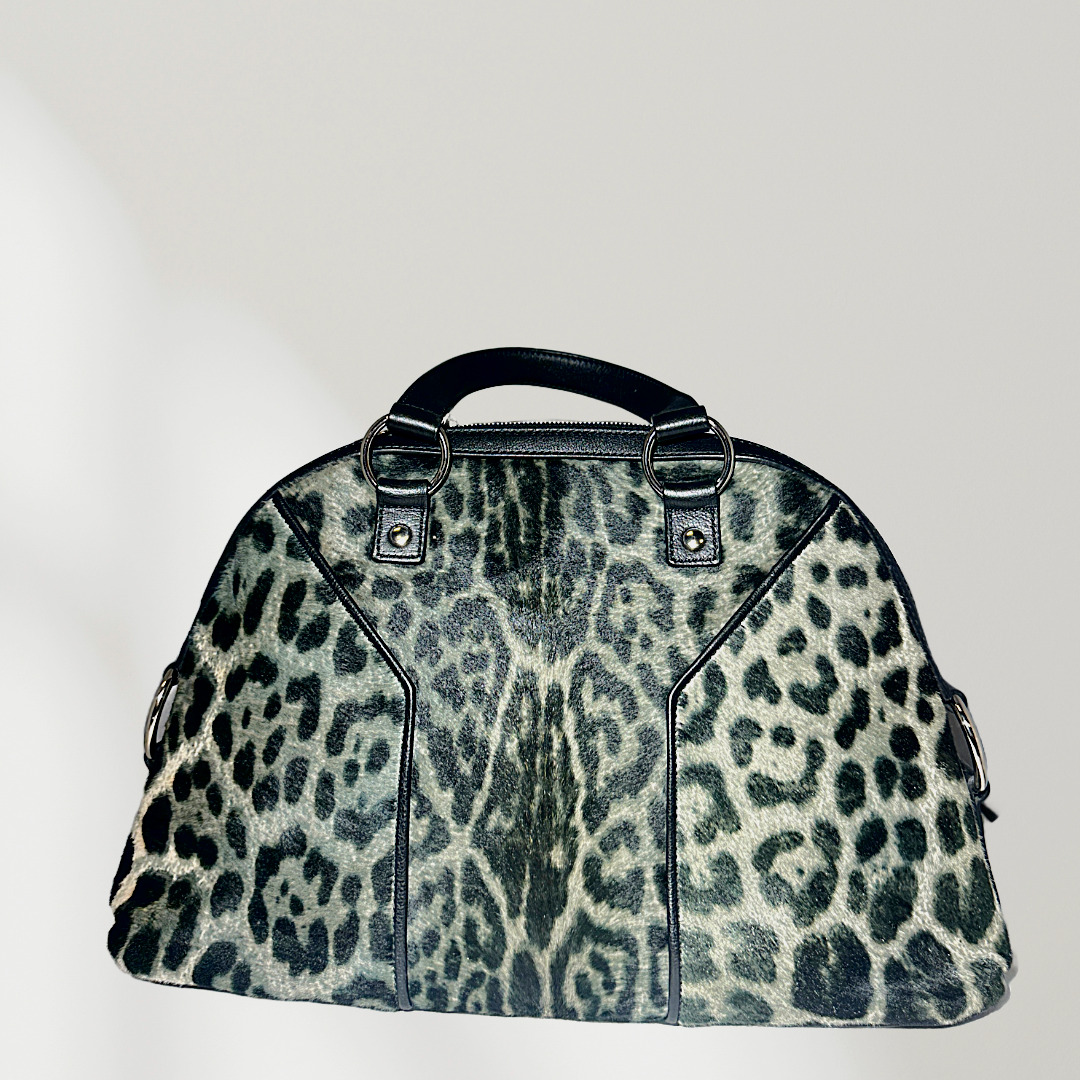 SAINT LAURENT Snow Leopard Muse Top Handle Bag