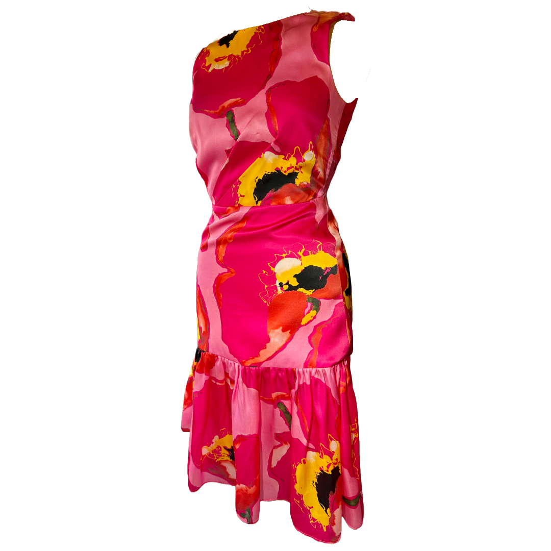 Carolina Herrera Floral Pink Silk Georgette Dress (Size 6)