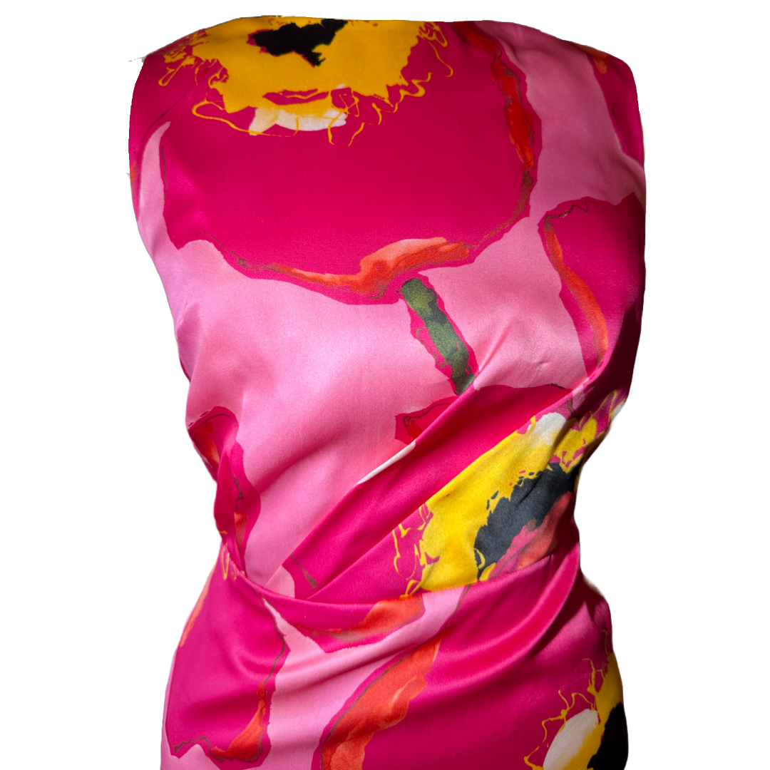 Carolina Herrera Floral Pink Silk Georgette Dress (Size 6)