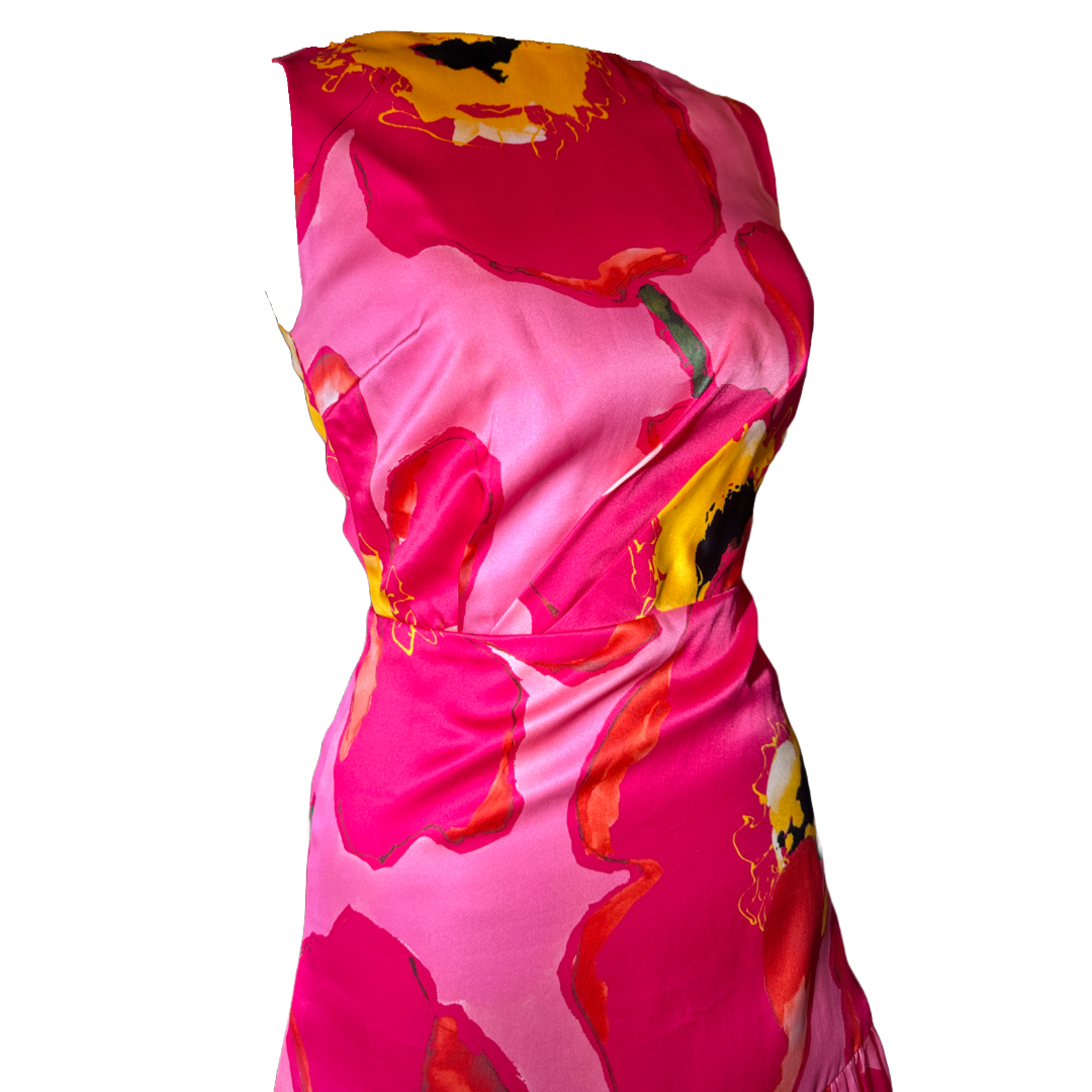 Carolina Herrera Floral Pink Silk Georgette Dress (Size 6)
