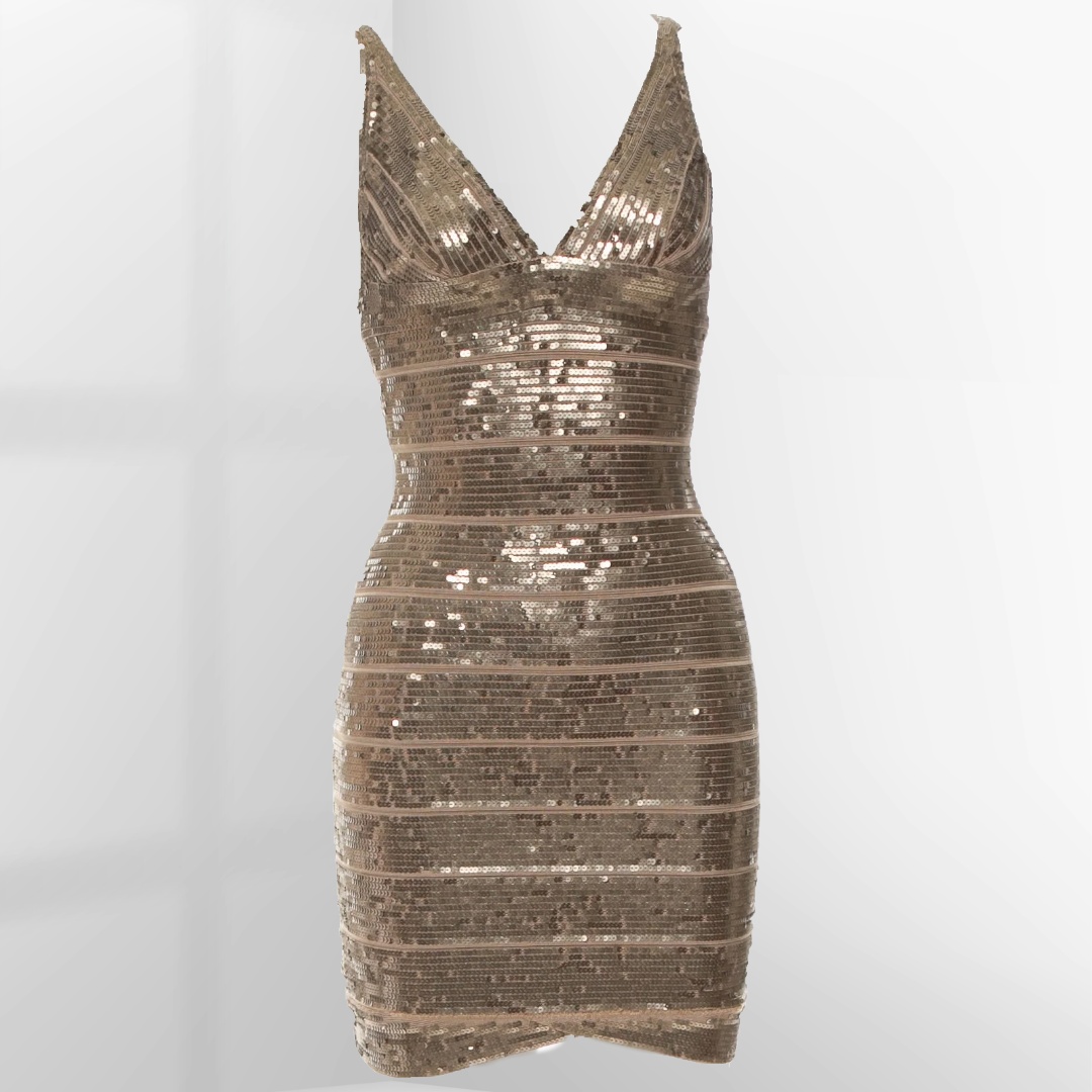 Herv Lger Kaitlyn Bandage Dress with Gold Sequins Size XS Herv Lger Kaitlyn Bandage Dress with Gold Sequins Size XS
