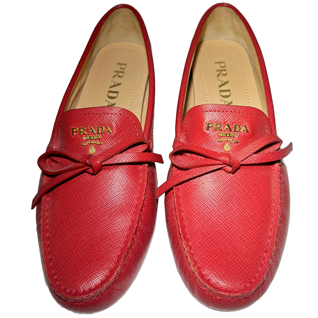 Prada Saffiano Driving Shoes in Red 37