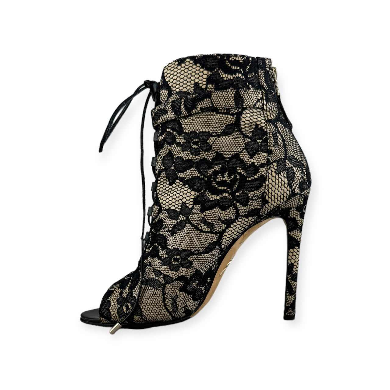 B BRIAN ATWOOD Lace Peep Toe Booties in Black | Size 8