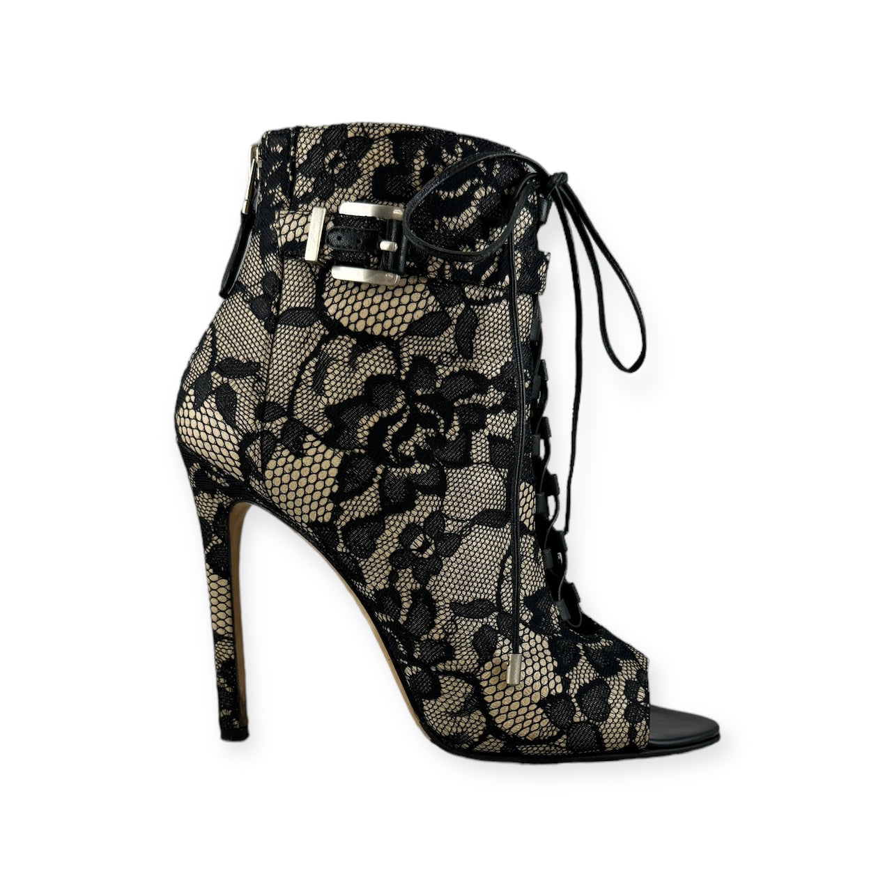B BRIAN ATWOOD Lace Peep Toe Booties in Black | Size 8