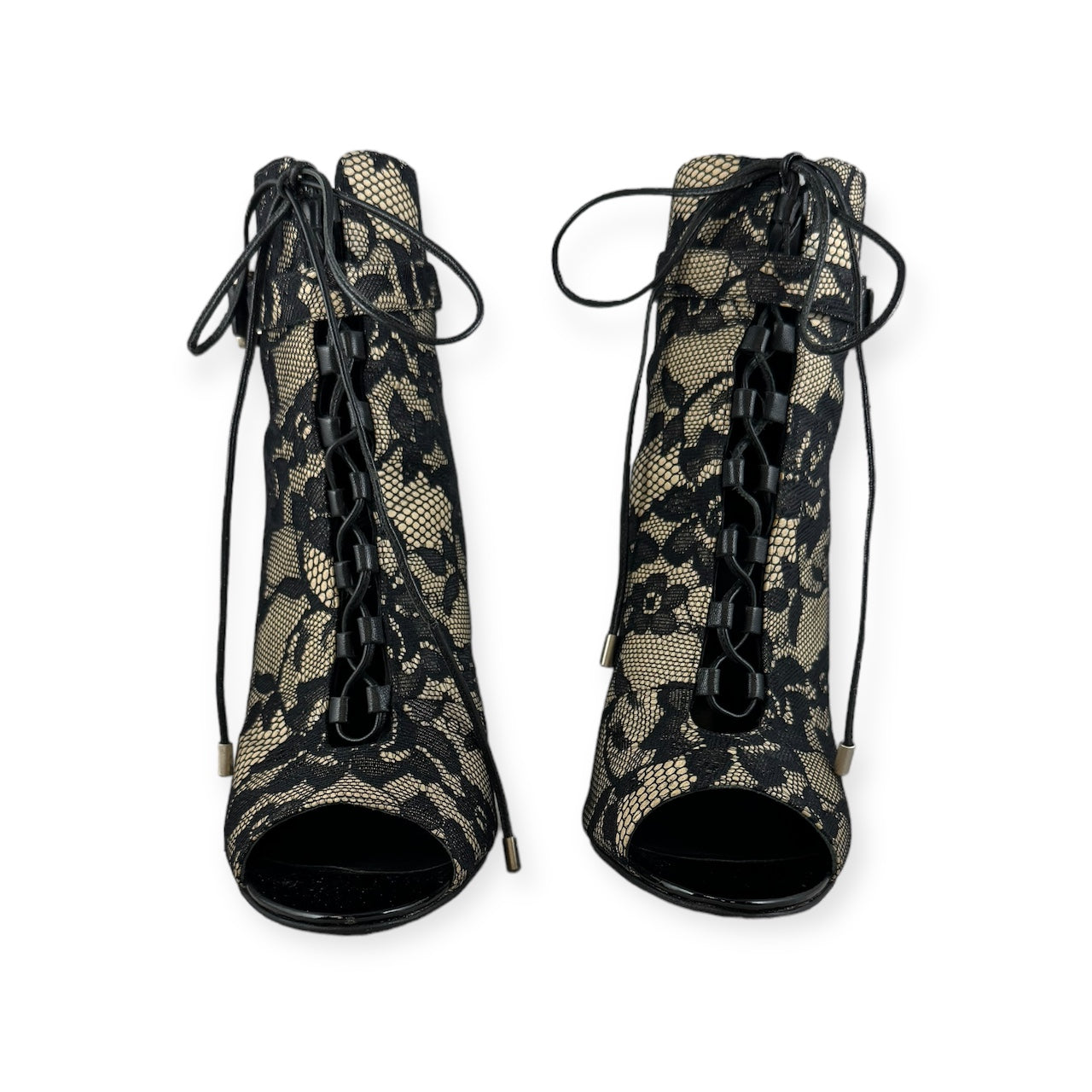 B BRIAN ATWOOD Lace Peep Toe Booties in Black | Size 8