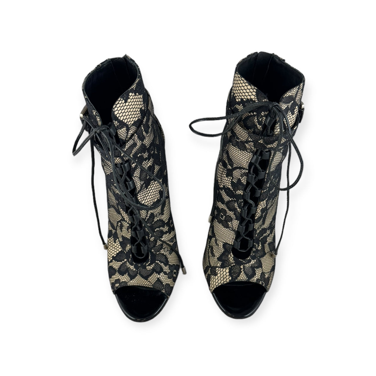 B BRIAN ATWOOD Lace Peep Toe Booties in Black | Size 8