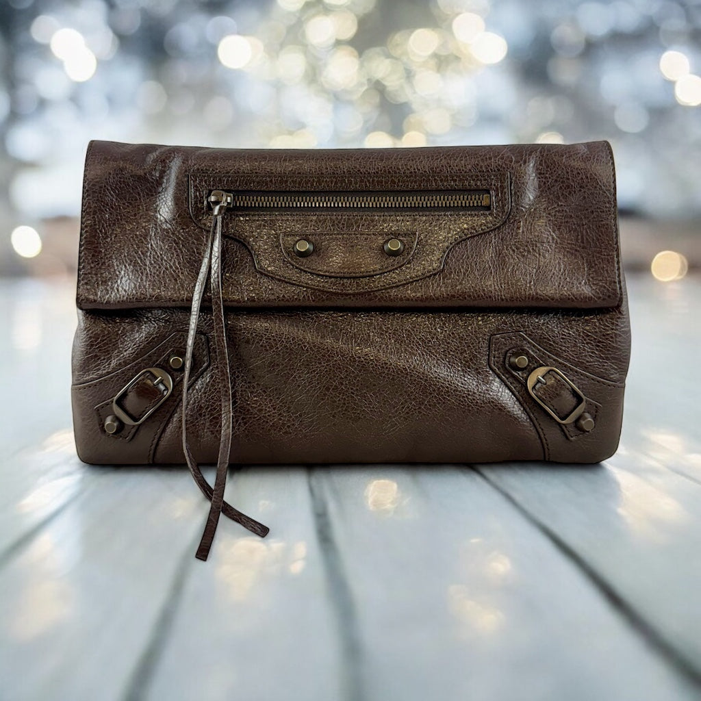 BALENCIAGA City Clutch in Brown