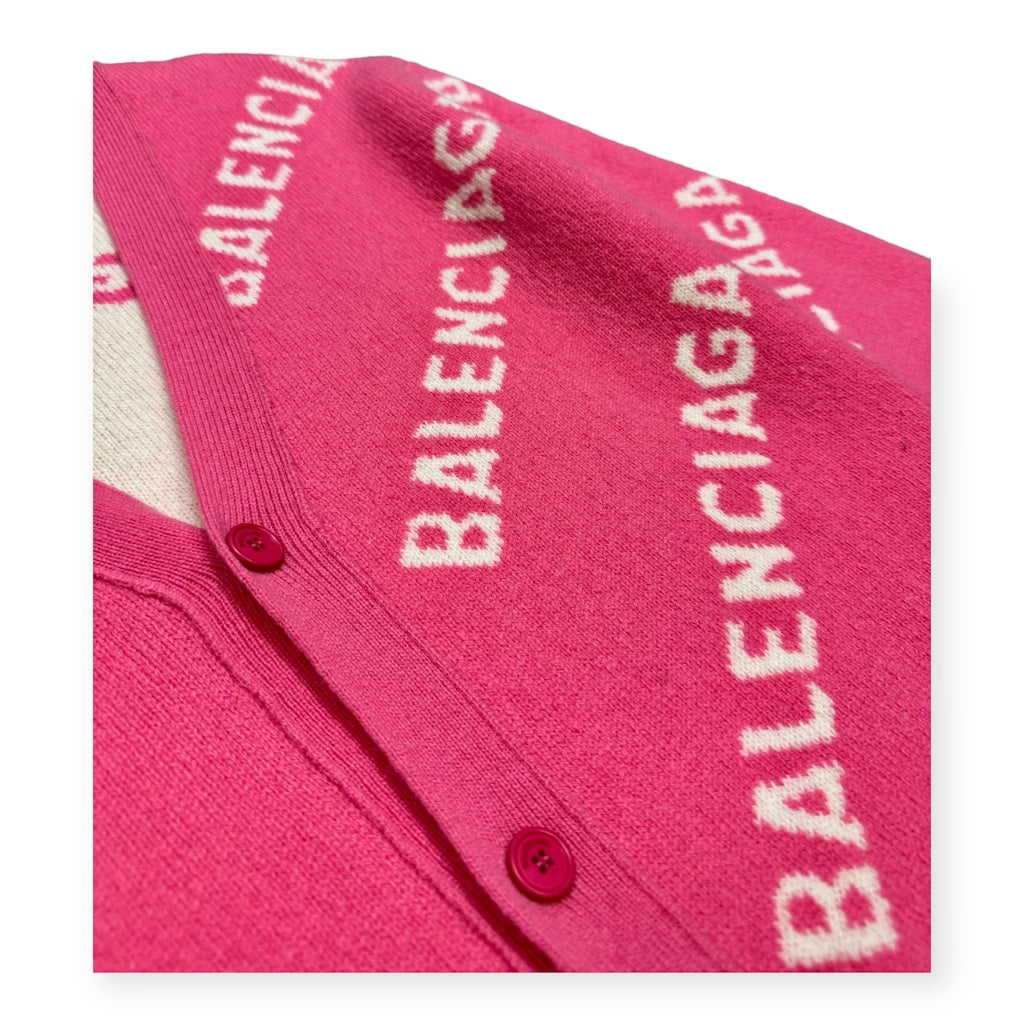 BALENCIAGA All Over Logo Cardigan in Pink | Size XS
