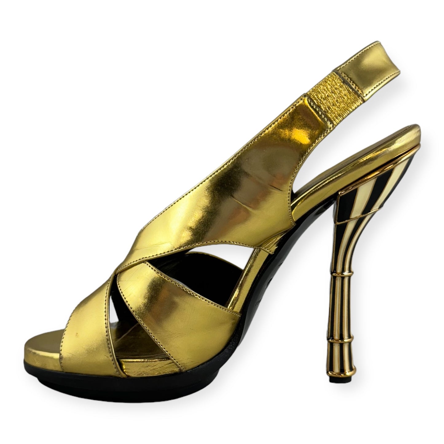 BALENCIAGA Sculpted Heel Sandals in Gold | Size 37