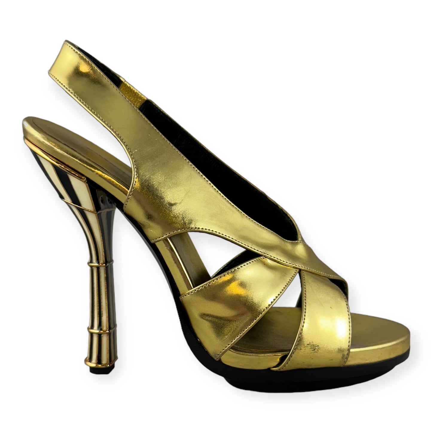 BALENCIAGA Sculpted Heel Sandals in Gold | Size 37