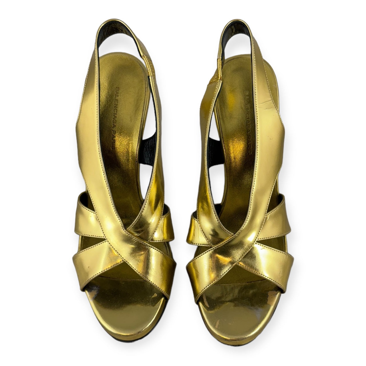 BALENCIAGA Sculpted Heel Sandals in Gold | Size 37