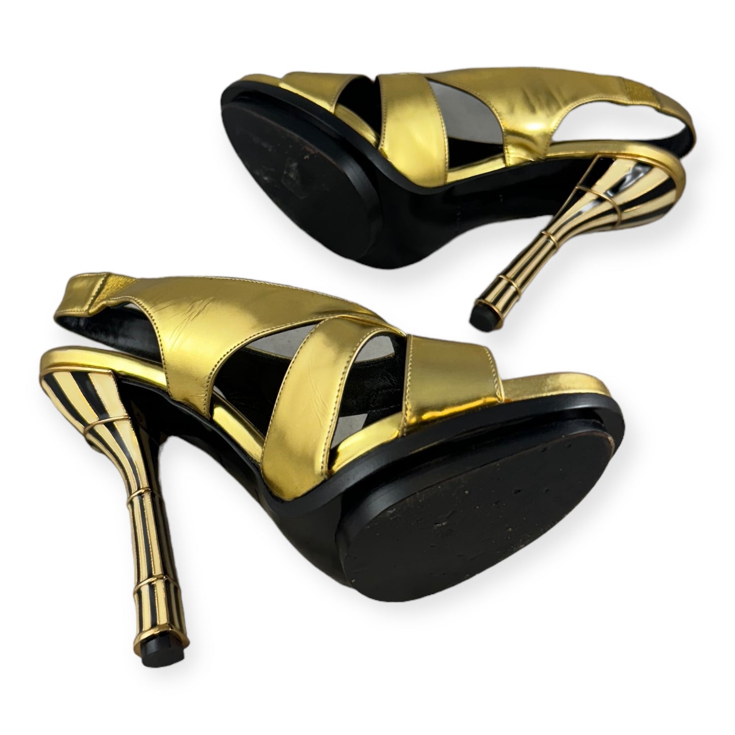 BALENCIAGA Sculpted Heel Sandals in Gold | Size 37