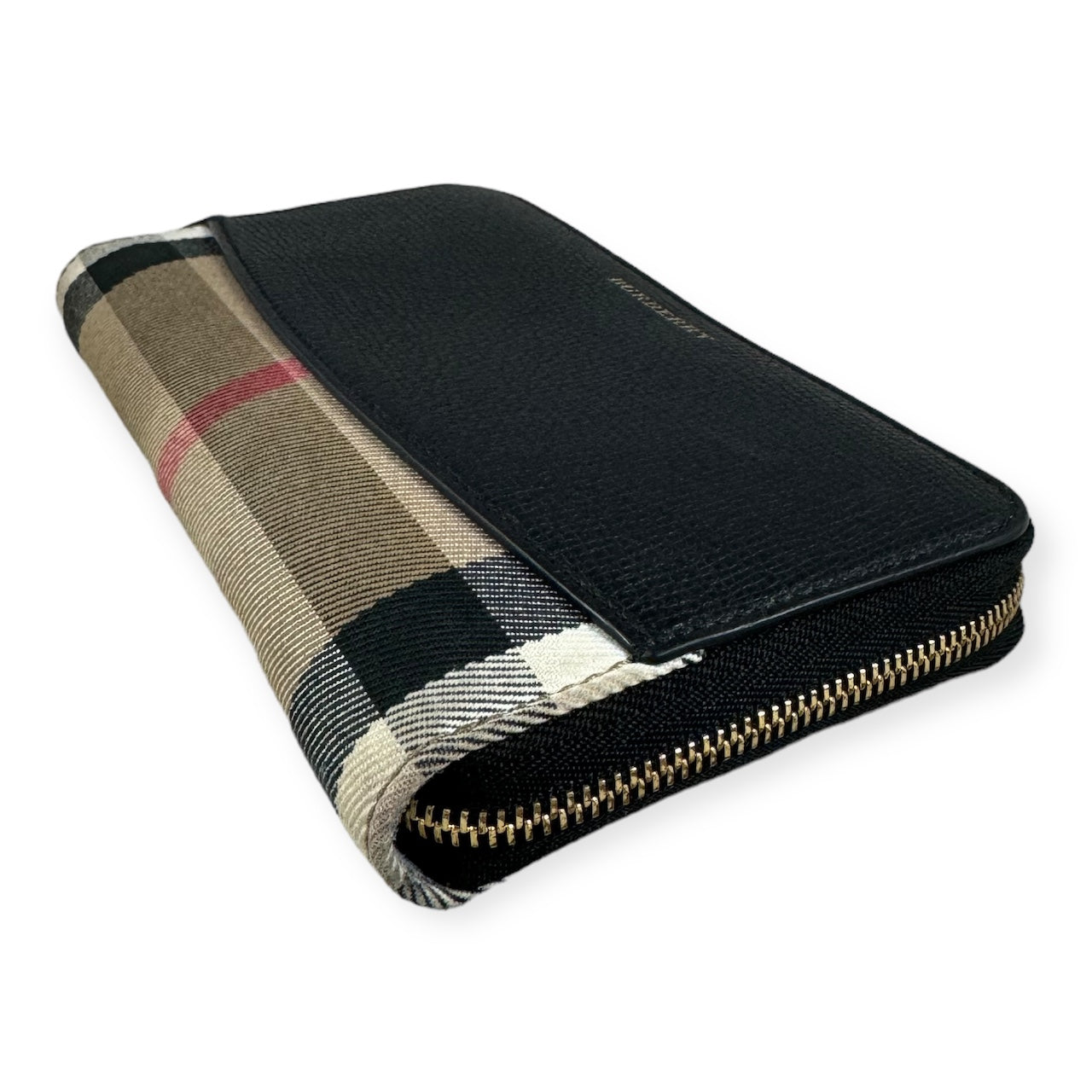 BURBERRY Check Zip Wallet in Beige Black