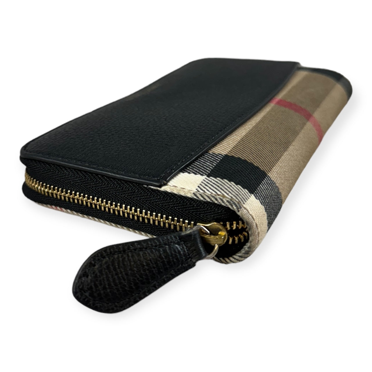 BURBERRY Check Zip Wallet in Beige Black