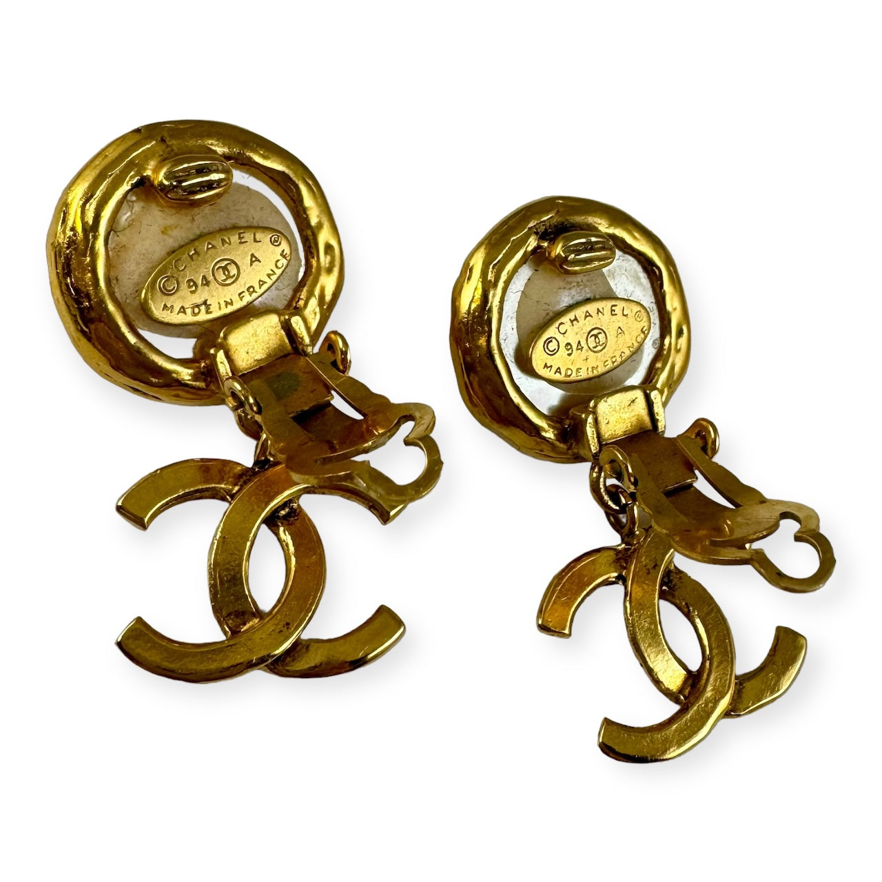 CHANEL Pearl Drop CC Earrings in Gold