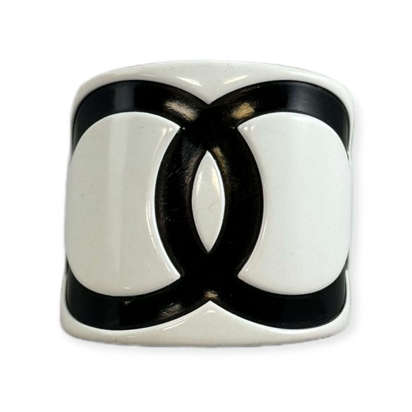 CHANEL Resin CC Cuff in White & Black | Size Small