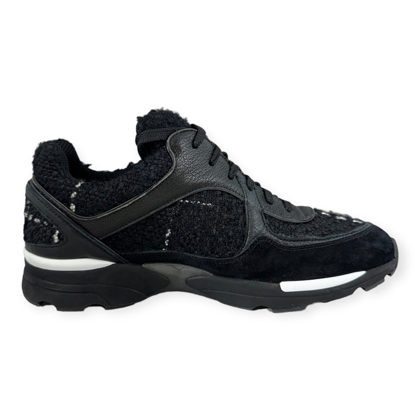 CHANEL Tweed CC Sneakers in Black | Size 39.5