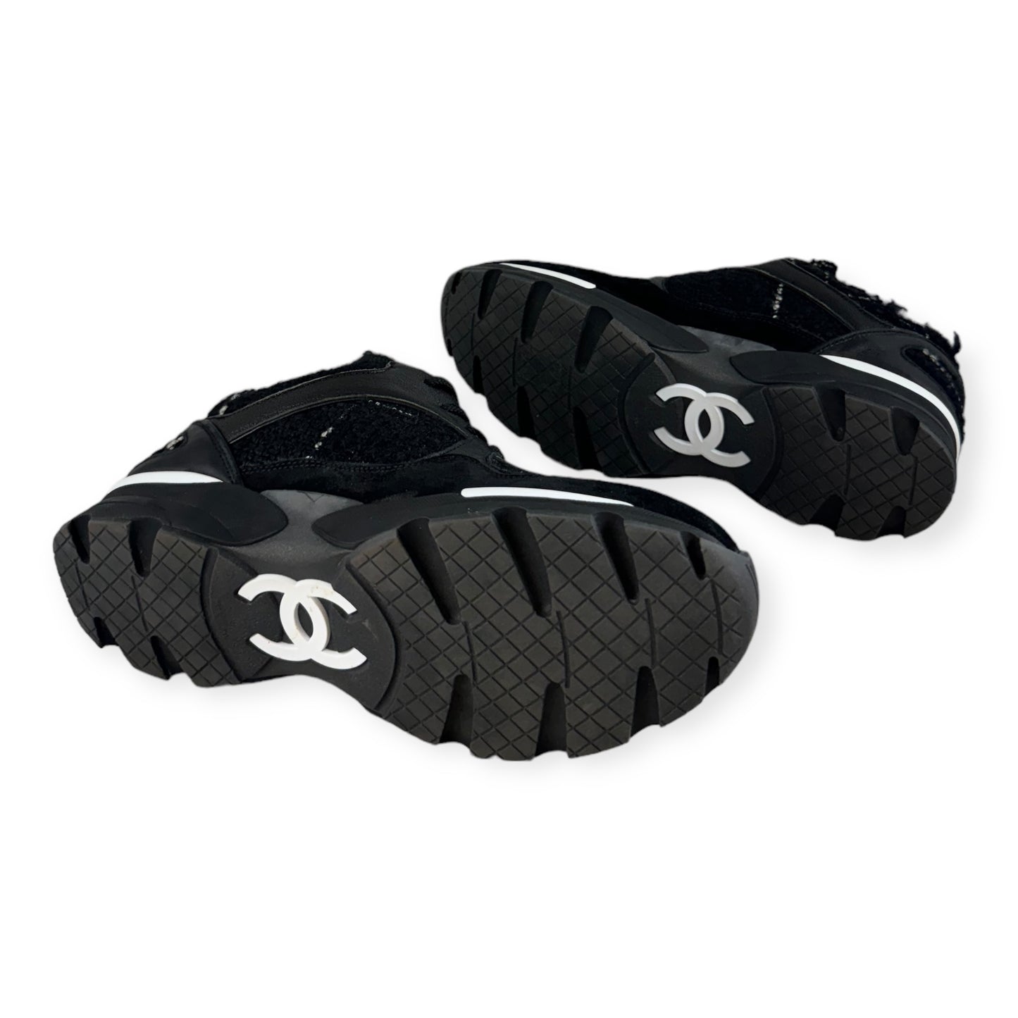CHANEL Tweed CC Sneakers in Black | Size 39.5