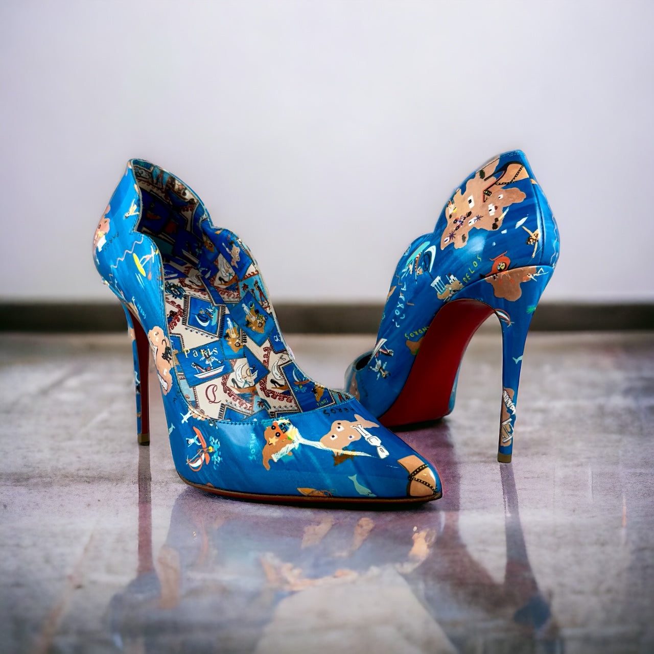 CHRISTIAN LOUBOUTIN Hot Chick Odyssey Pumps in Blue | Size 37.5