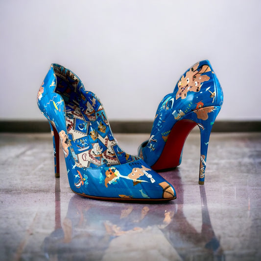 CHRISTIAN LOUBOUTIN Hot Chick Odyssey Pumps in Blue | Size 37.5