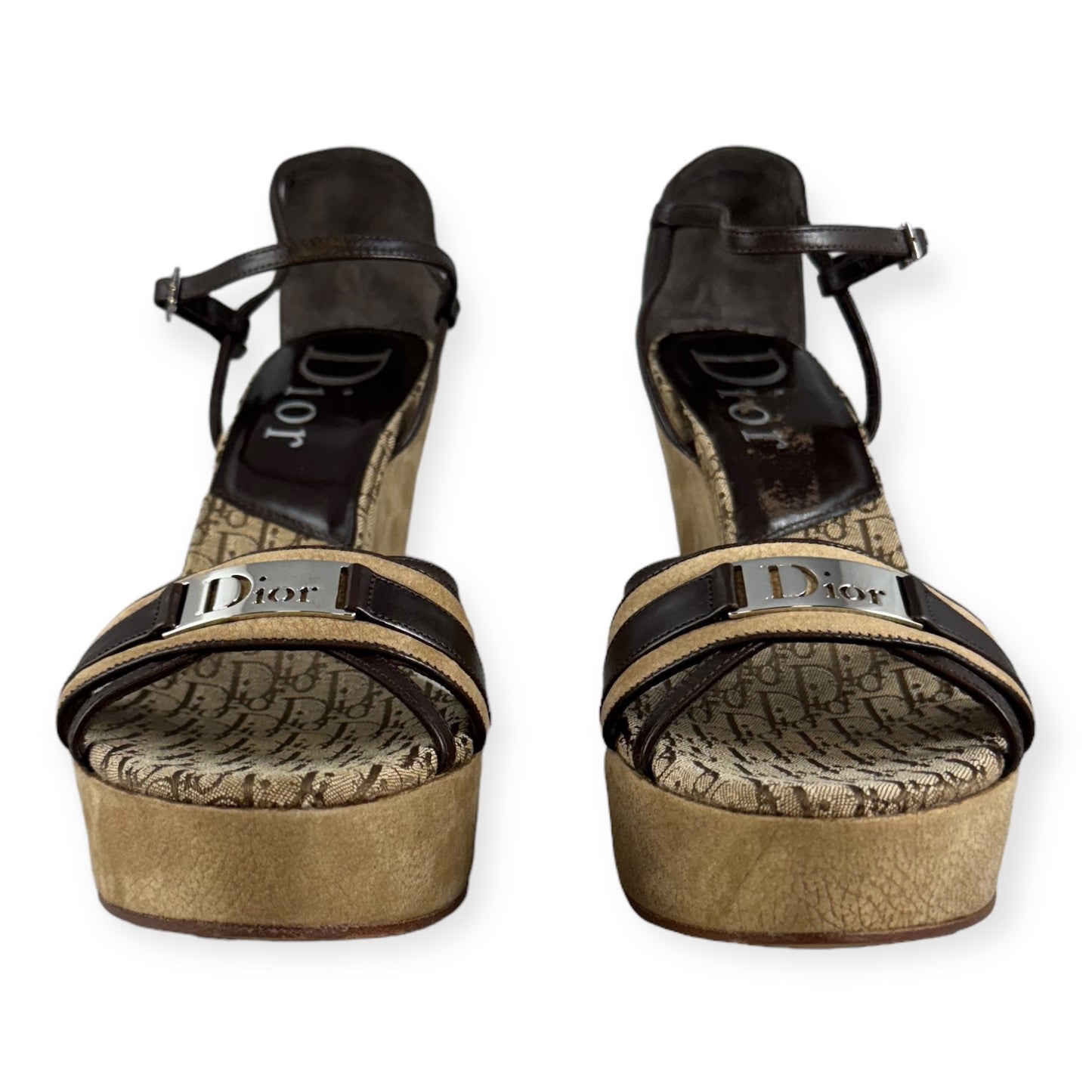 DIOR Oblique Wedge Sandals in Brown | Size 40