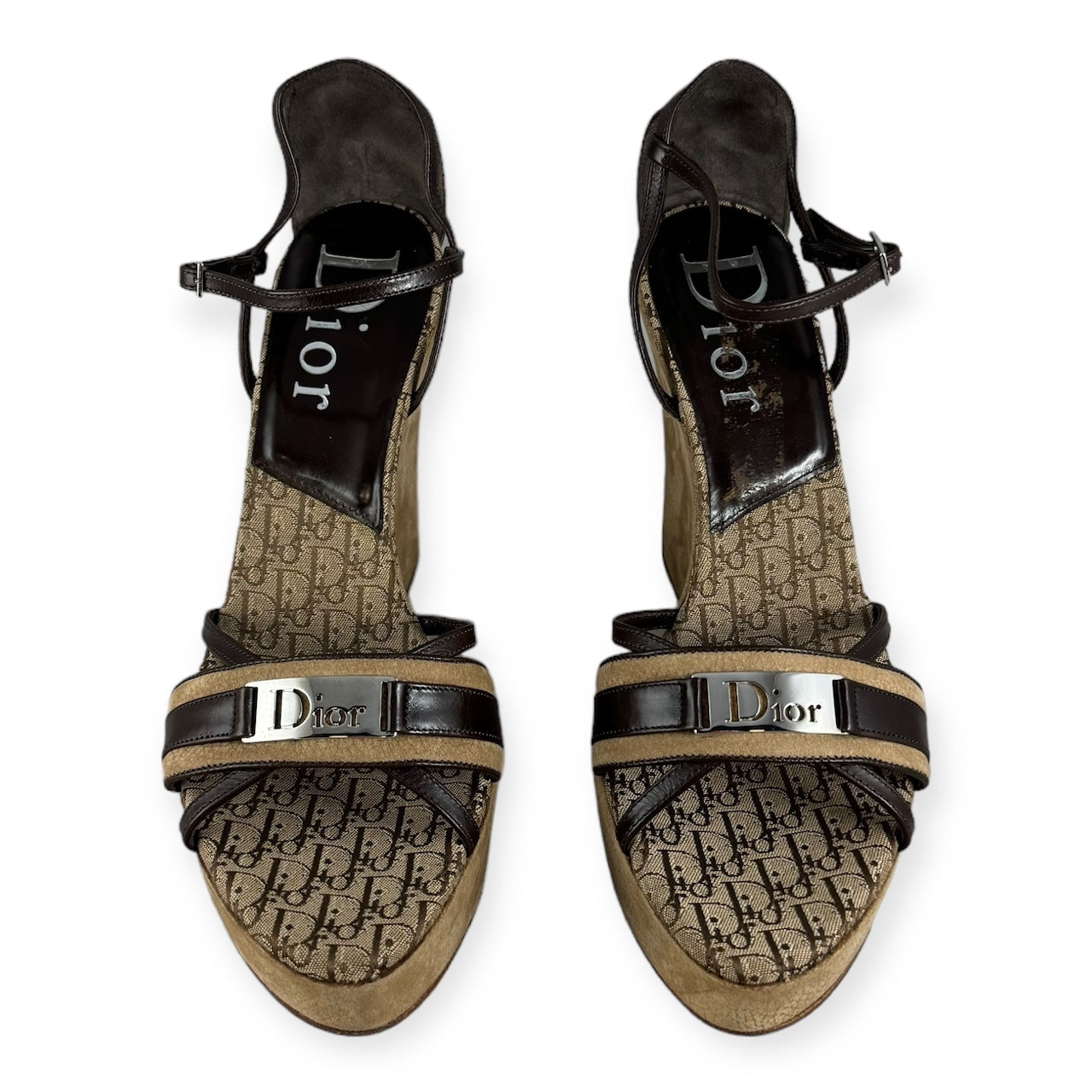 DIOR Oblique Wedge Sandals in Brown | Size 40