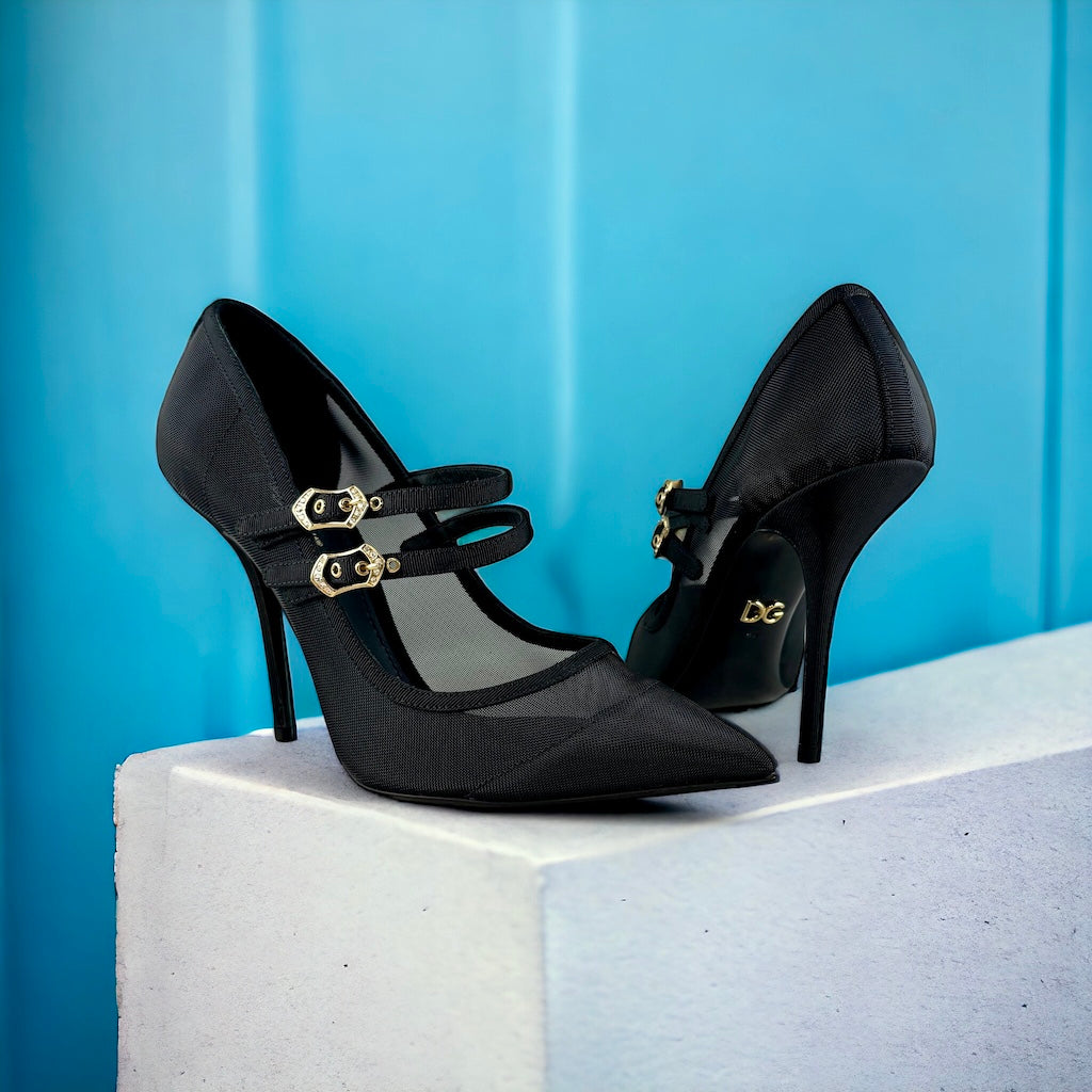 DOLCE & GABBANA Mesh Buckle Pumps in Black | Size 38
