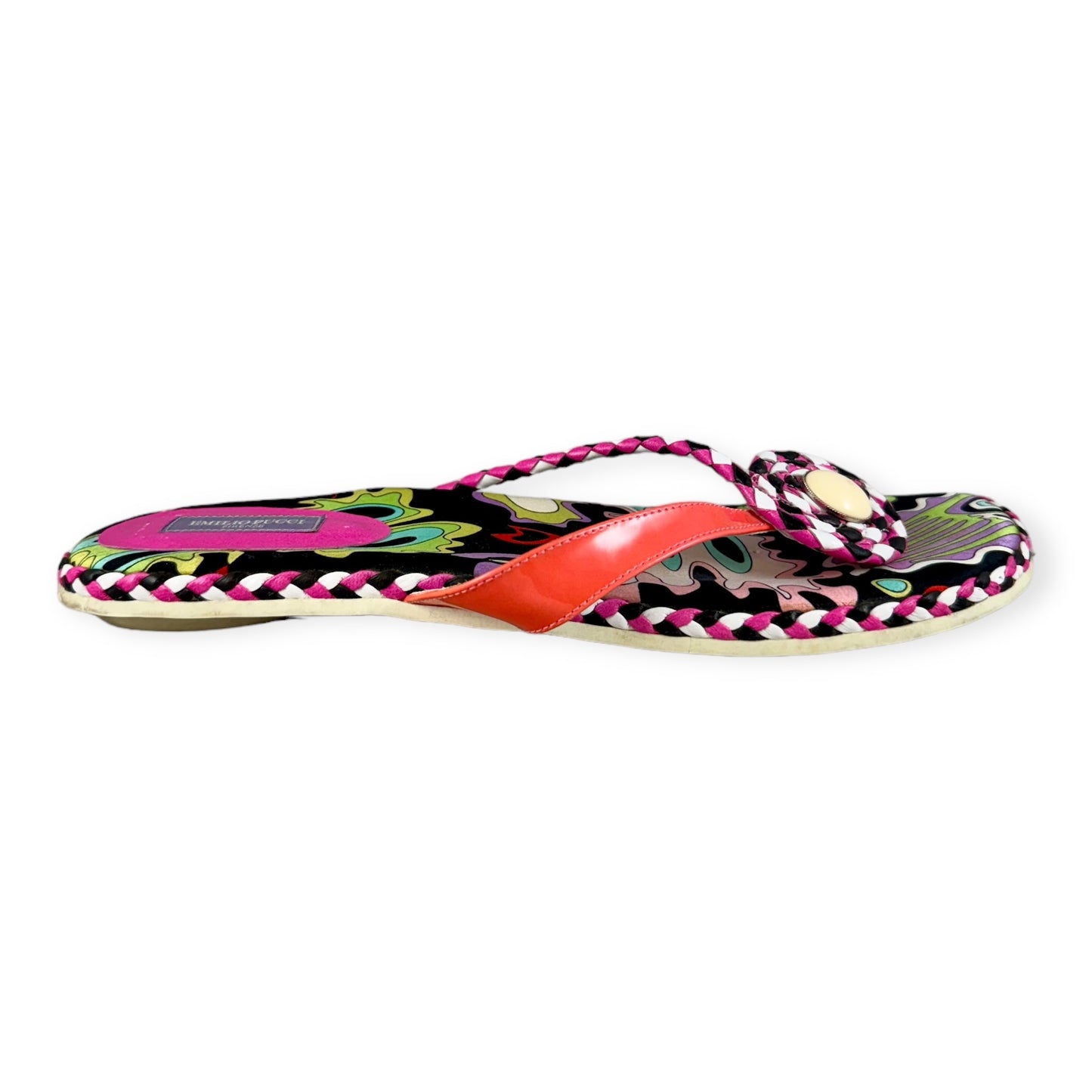 EMILIO PUCCI Print Flip Flops in Pink Multi | Size 38