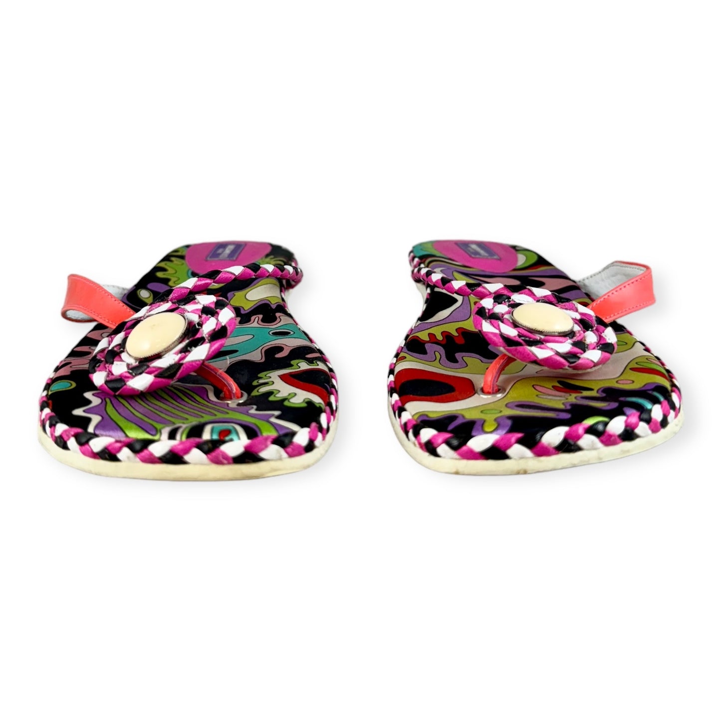 EMILIO PUCCI Print Flip Flops in Pink Multi | Size 38
