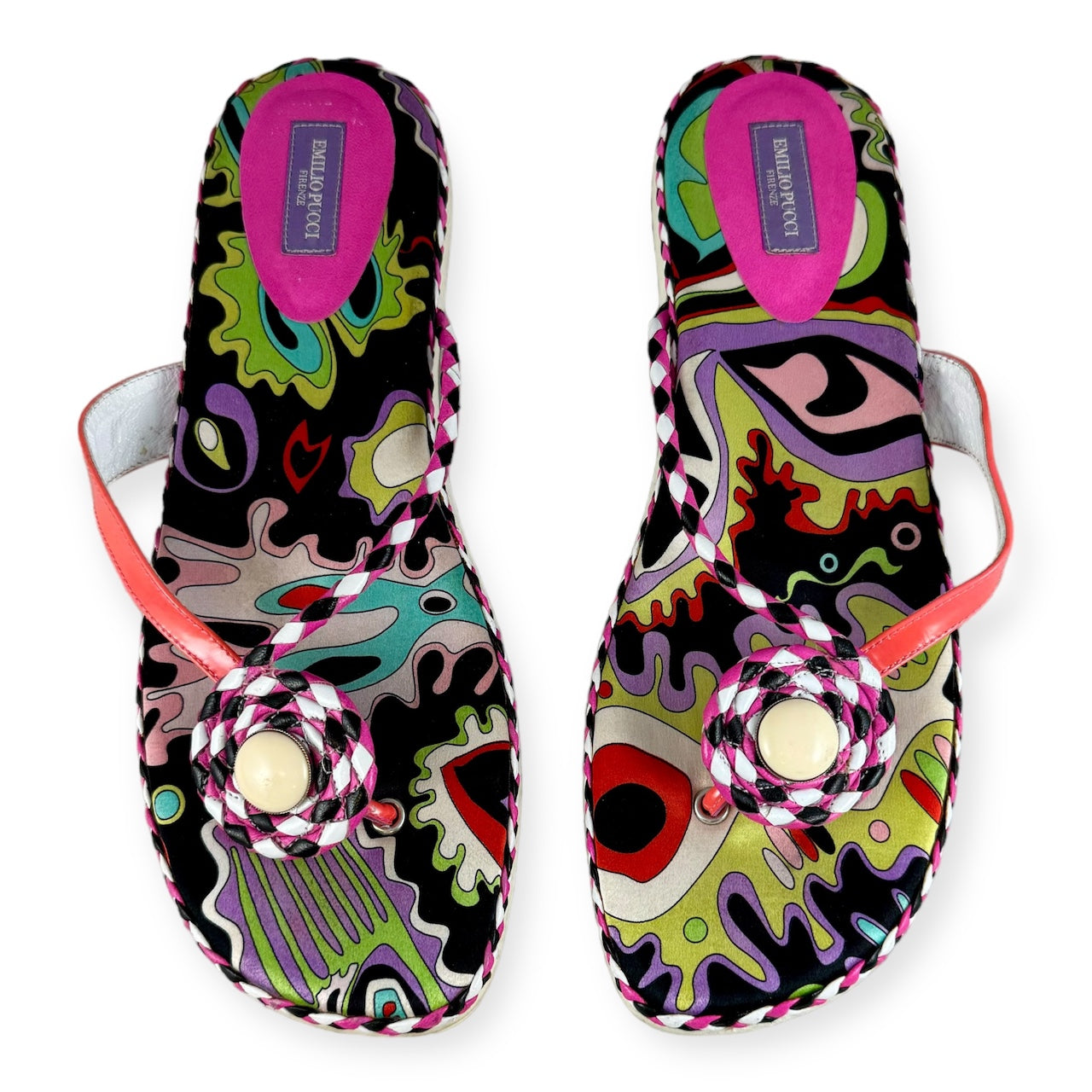 EMILIO PUCCI Print Flip Flops in Pink Multi | Size 38