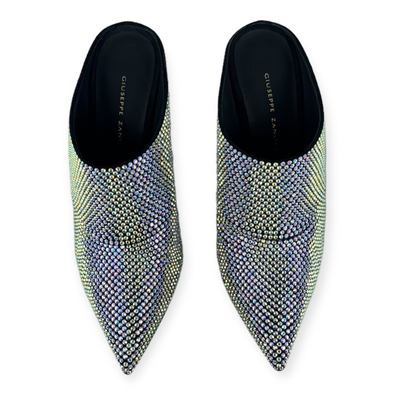 GIUSEPPE ZANOTTI Crystal Mules in Black | Size 37.5