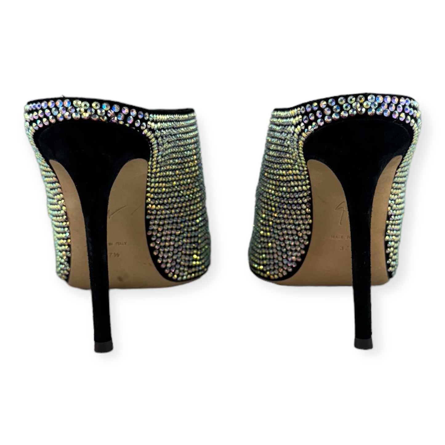 GIUSEPPE ZANOTTI Crystal Mules in Black | Size 37.5