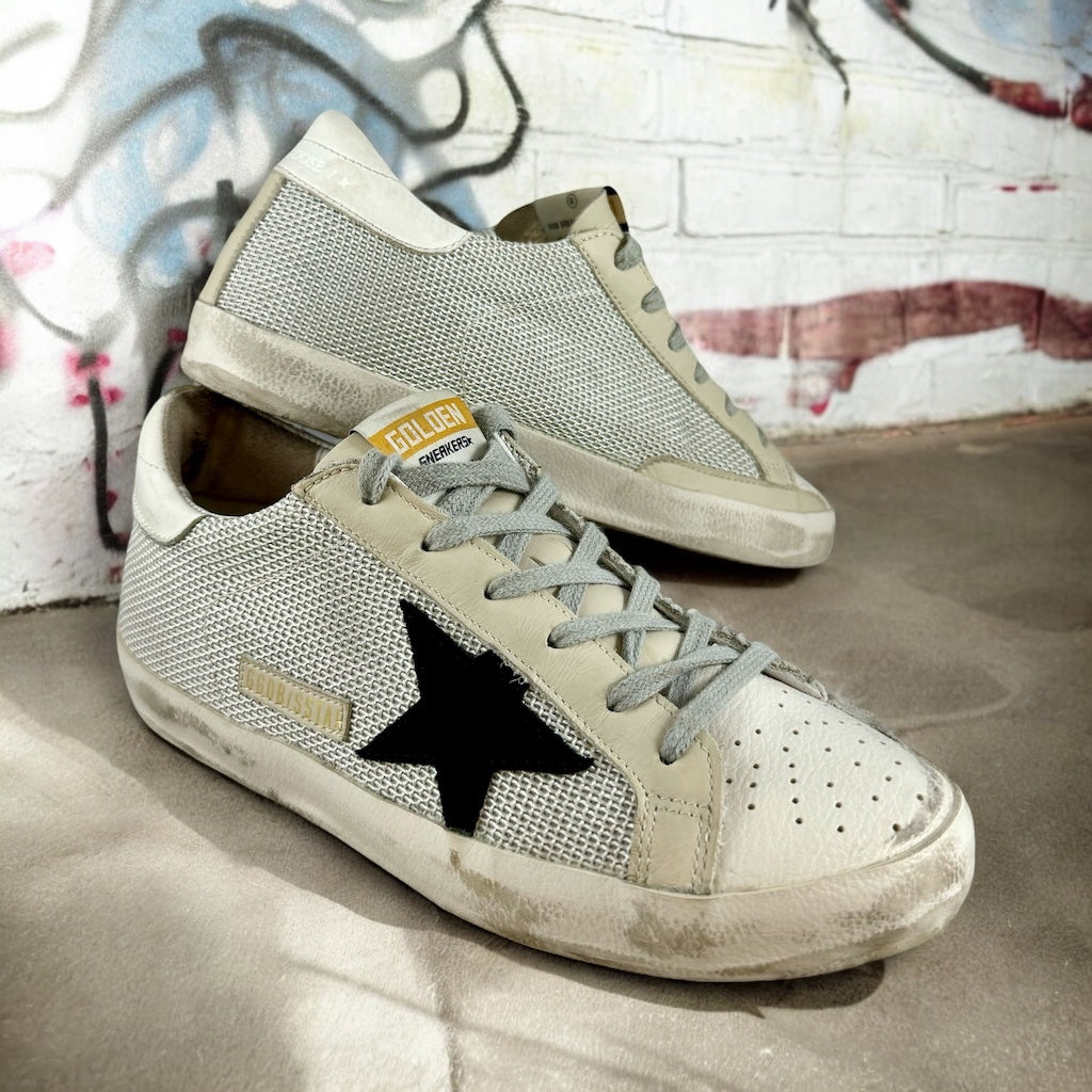 GOLDEN GOOSE Superstar Suede Sneakers in Silver Black Size 38