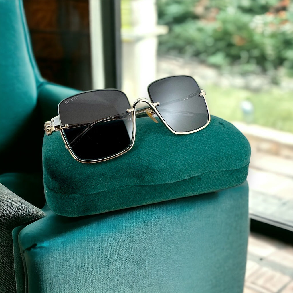 GUCCI Semi Rimmed Sunglasses in Black Gold