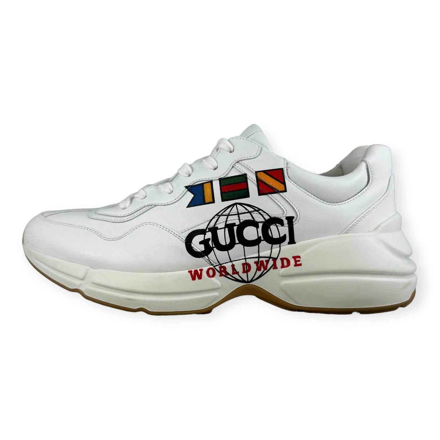 GUCCI Worldwide Sneakers in White Multi | Size 9