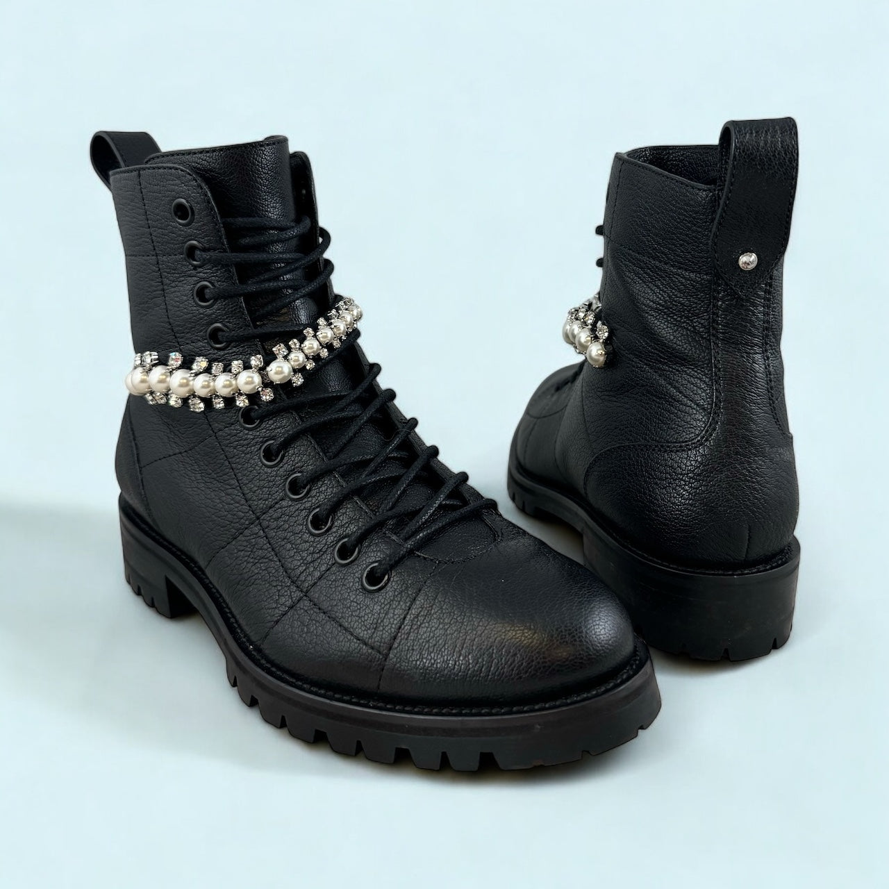 JIMMY CHOO Cruz Pearl Combat Boots in Black Size 36 More Than You Can Imagine