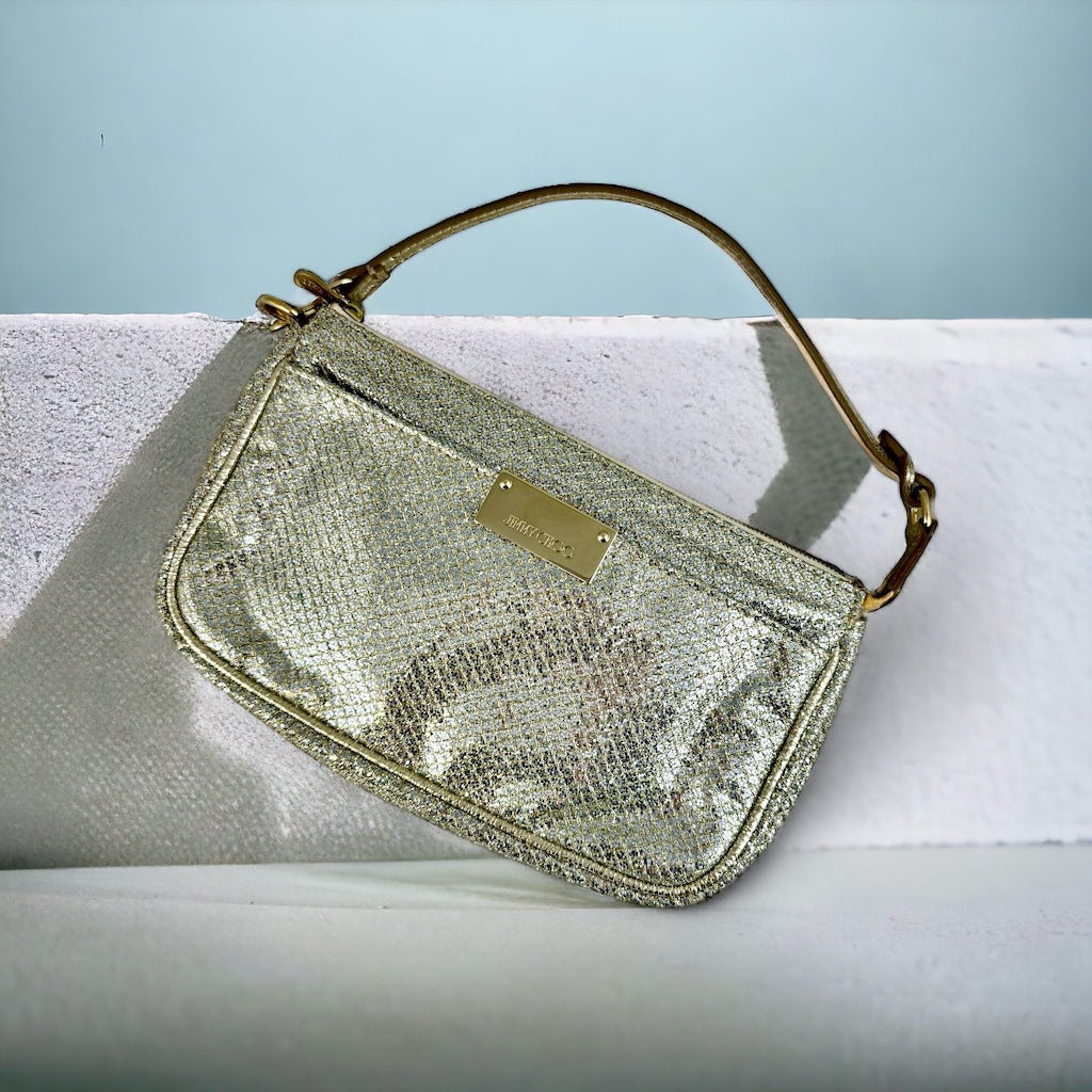 JIMMY CHOO Glitter Pochette in Silver Gold