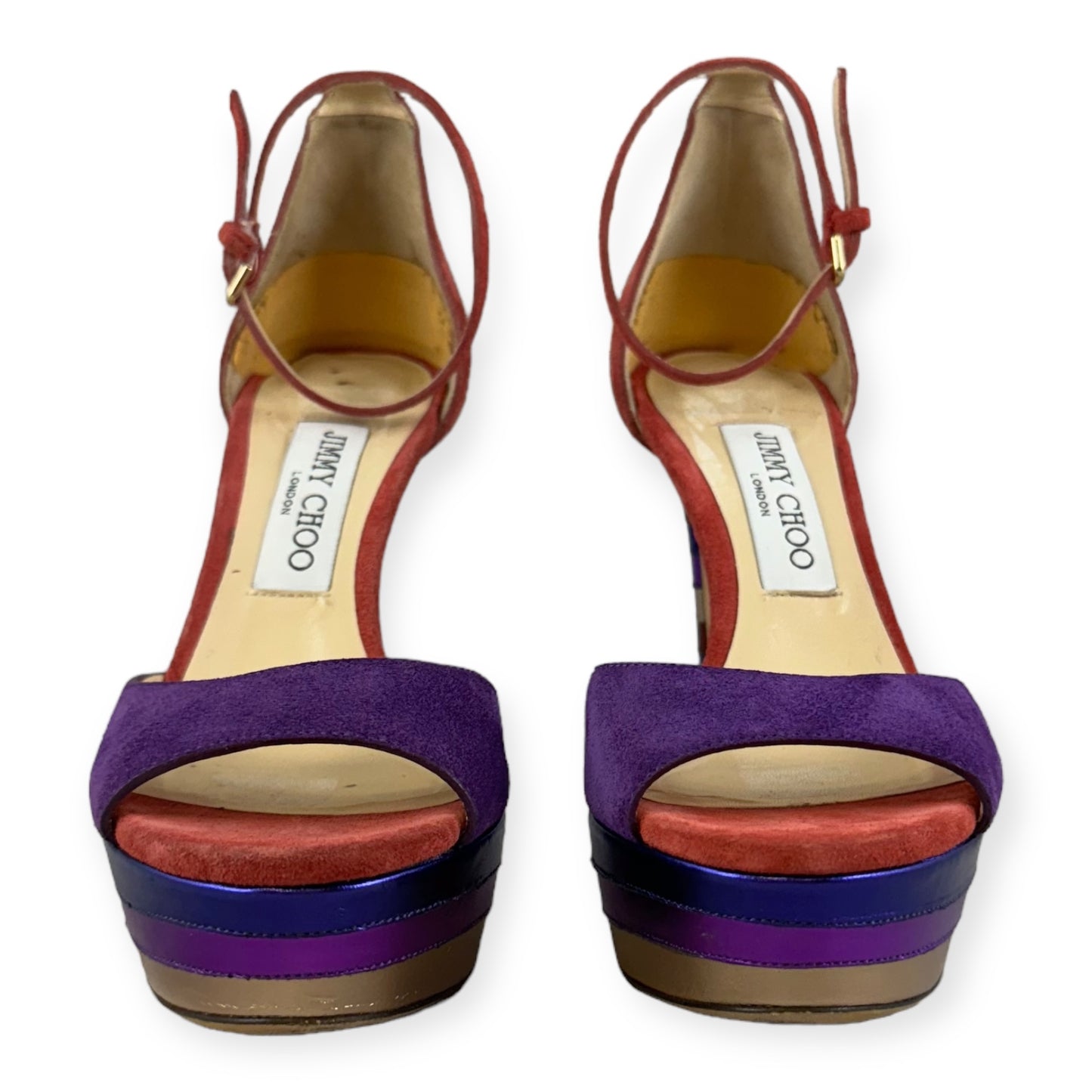 JIMMY CHOO METALLIC Stripe Sandals in Purple Multi | Size 36.5