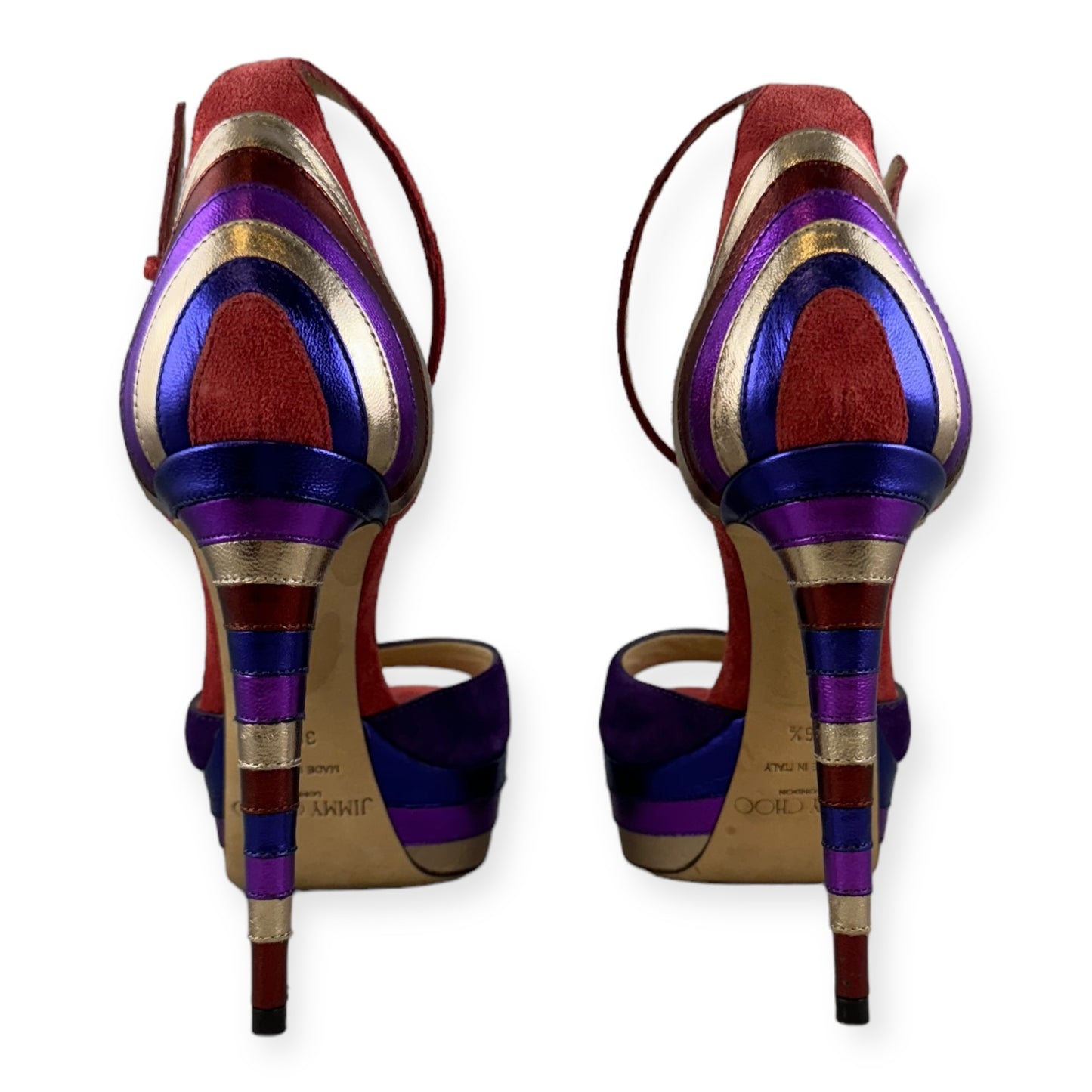 JIMMY CHOO METALLIC Stripe Sandals in Purple Multi | Size 36.5