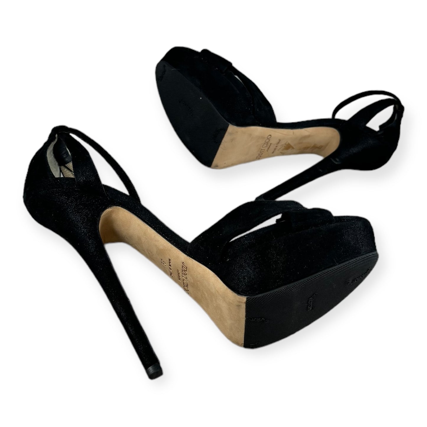 JIMMY CHOO Shimmer Sandals in Black | Size 39